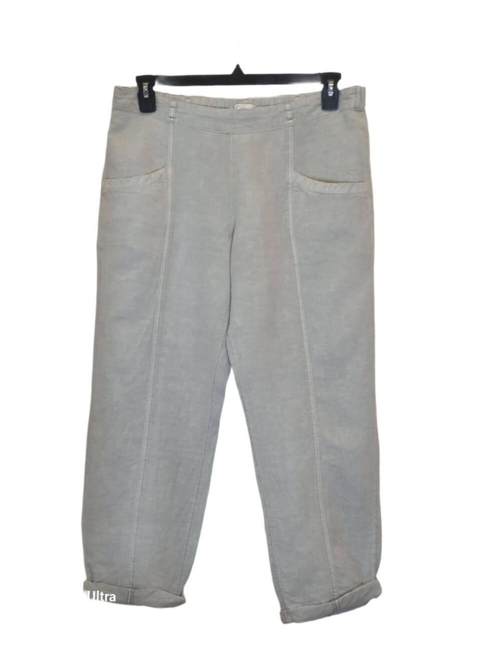C&C California Linen Lyocell Cropped Pull-On Pants Gray Large EUC